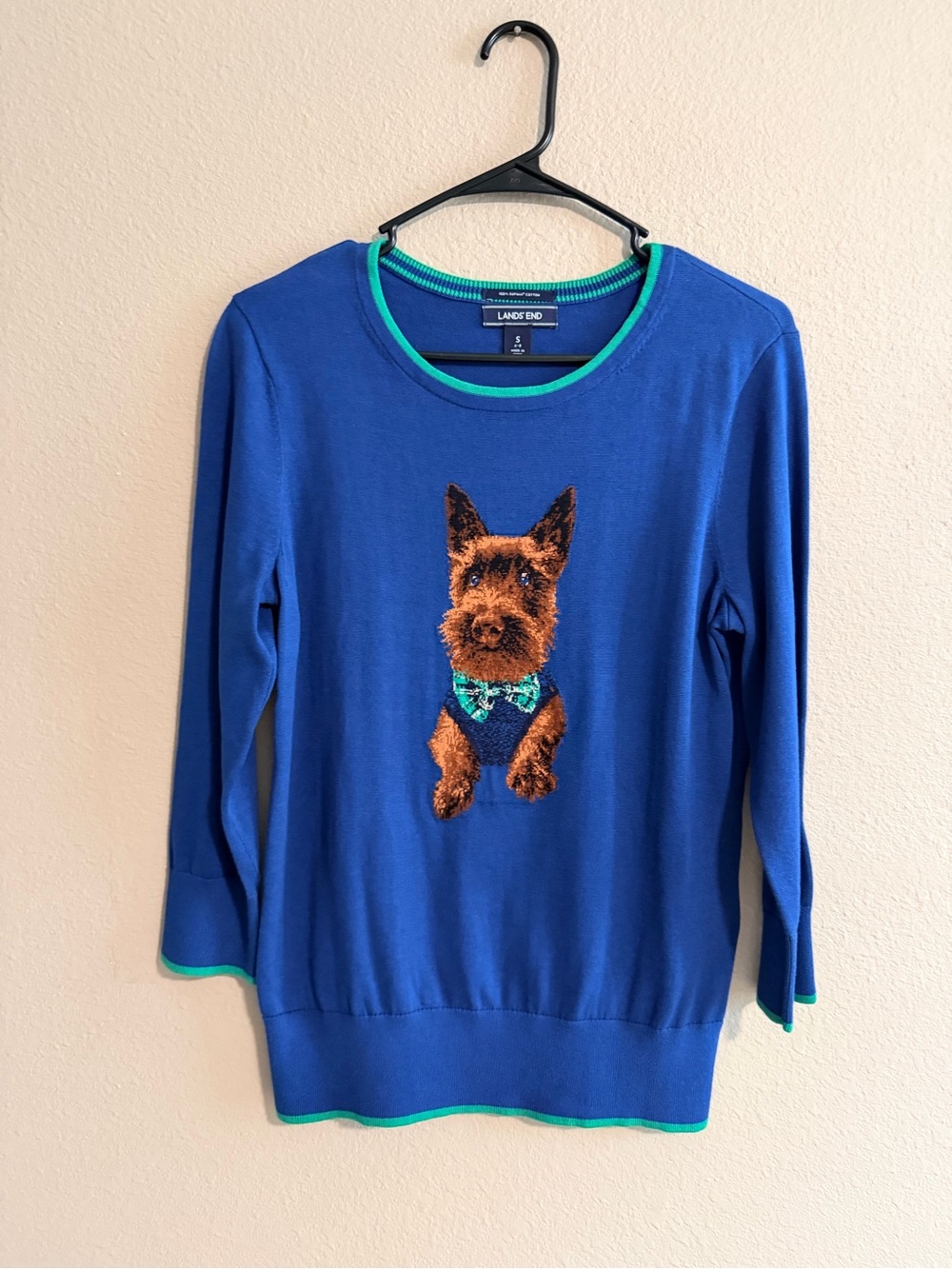 Lands End Dapper Dog Terrier Supima Cotton Sweater